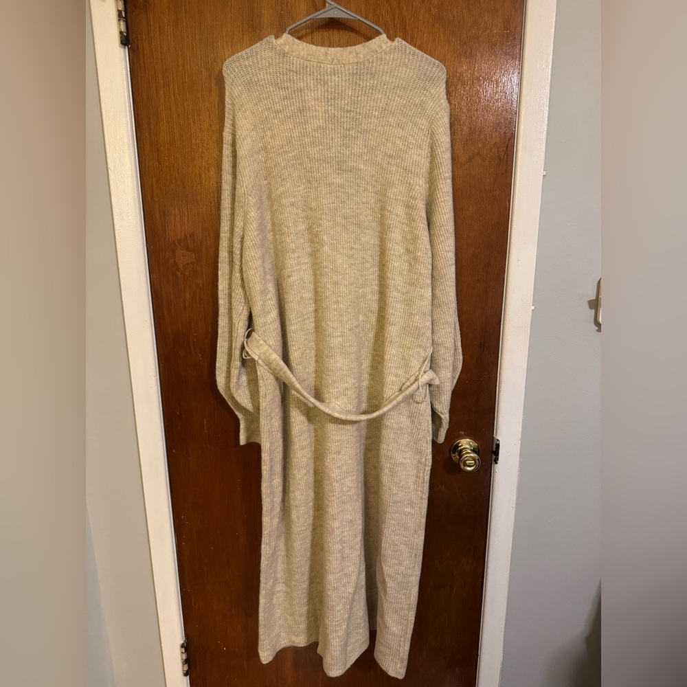 Lane Bryant Cream Ribbed Knit Faux Wrap dress with Tie 18/20 - Picture 3 of 4